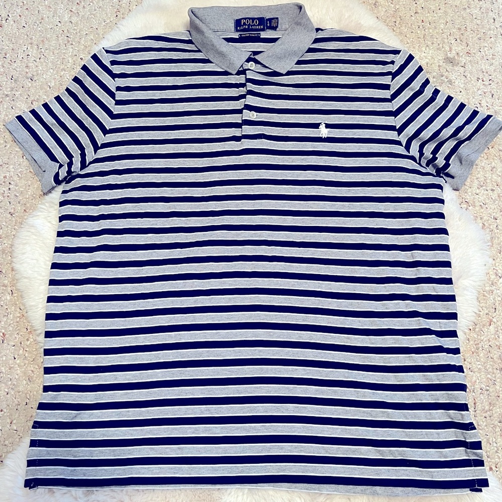 Ralph Lauren Slim Fit Grey and Navy Stripe Polo Shirt